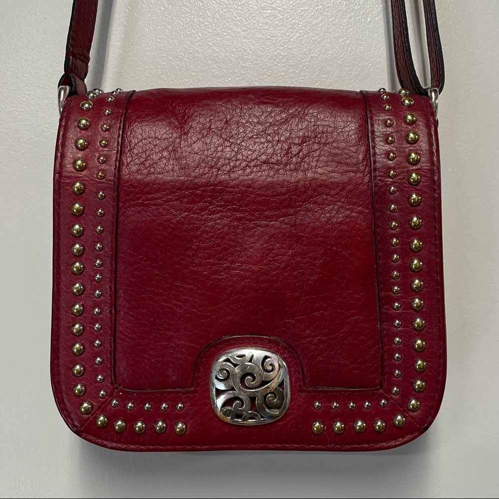 Brighton Studded Red Leather Crossbody Bag